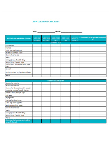 sample bar cleaning checklist