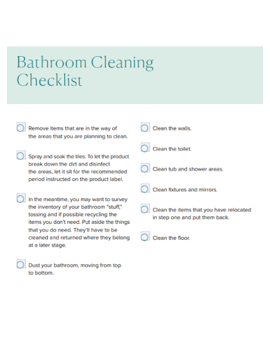 sample bathroom cleaning checklist