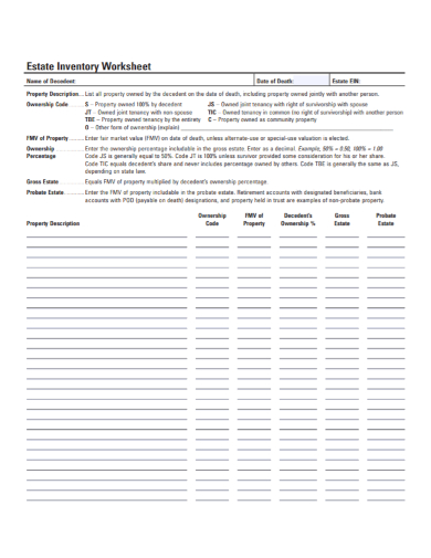sample estate inventory worksheet