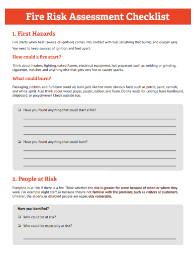 Free 10 Fire Risk Assessment Checklist Samples Safety Audit Review