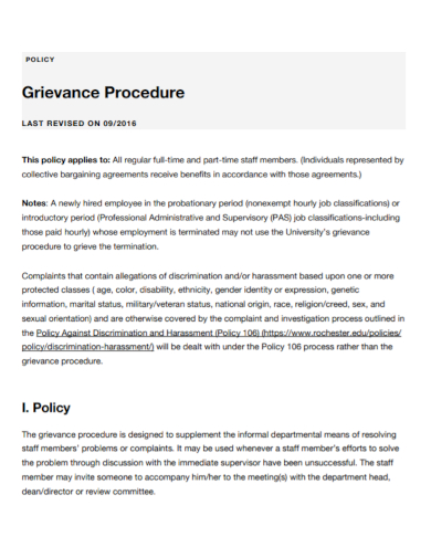 sample grievance procedure policy