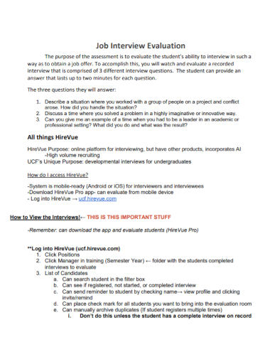 sample job interview evaluation