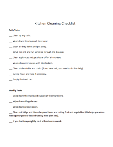 sample kitchen cleaning checklist