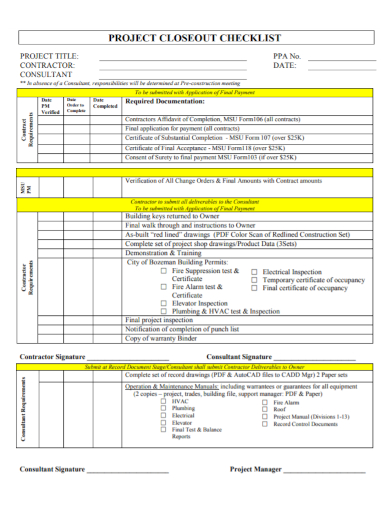 sample project closeout checklist
