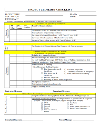 Free 10 Project Closeout Checklist Samples Management Construction