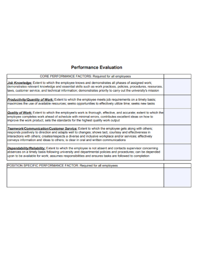 sample quality of work evaluation