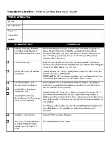 sample recruitment checklist