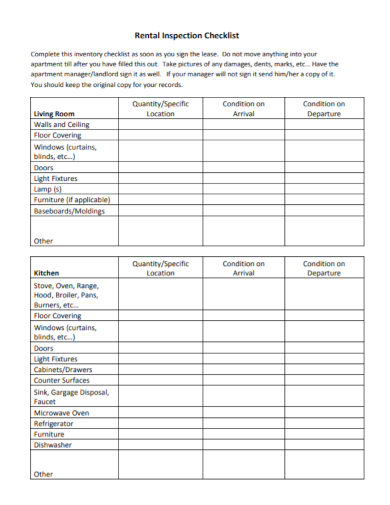 sample rental inspection checklist