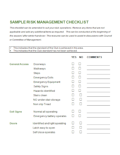 sample risk management checklist