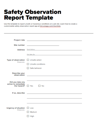 sample safety observation report