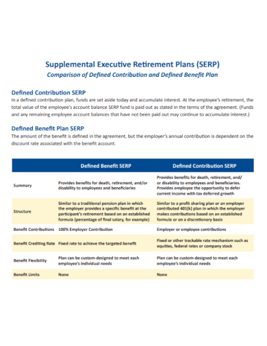 sample supplemental executive retirement plan