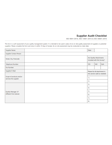sample supplier audit checklist