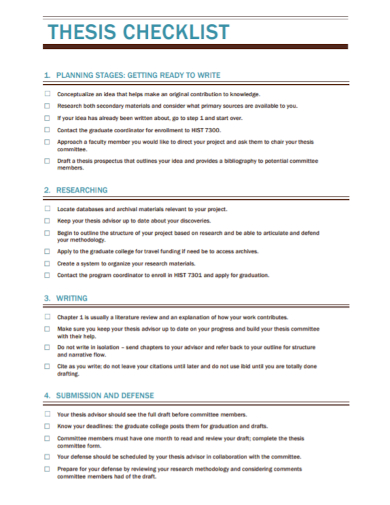 sample thesis checklist