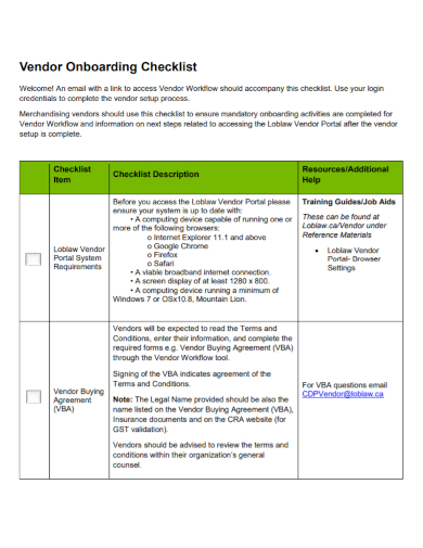 sample vendor onboarding checklist