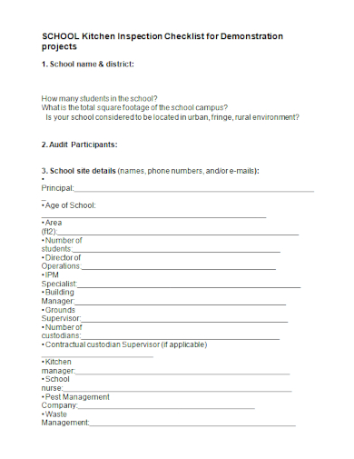 school kitchen inspection checklist