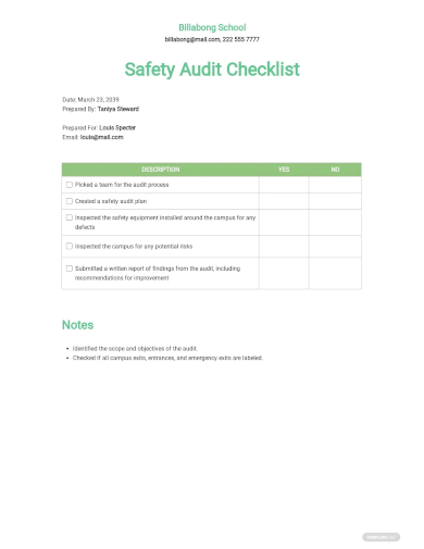school safety audit checklist template