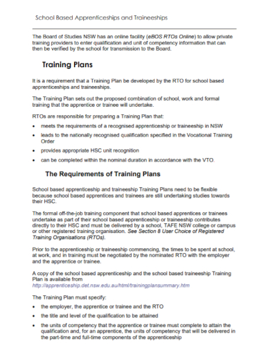 school traineeship training plan