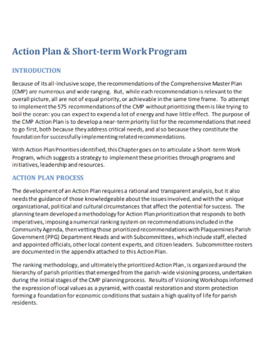 short term work action plan
