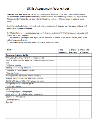 skills assessment worksheet