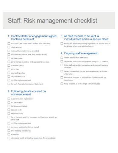 staff risk management checklist