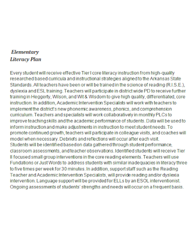 standard elementary literacy plan