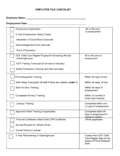 standard employee file checklist