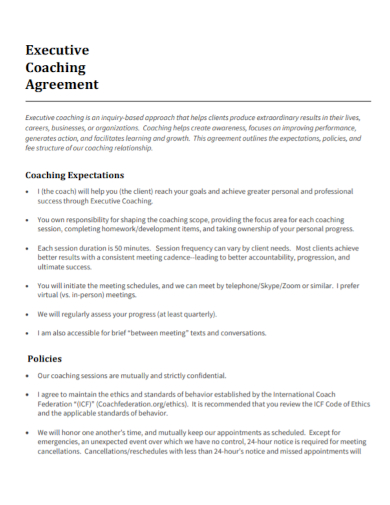 standard executive coaching agreement