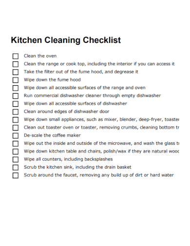 standard kitchen cleaning checklist