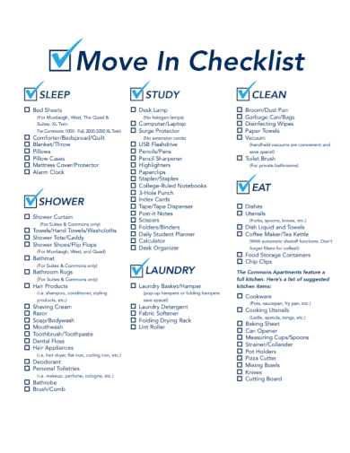 standard move in checklist