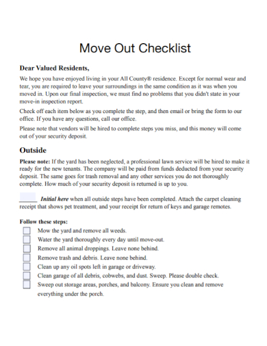 standard move out checklist