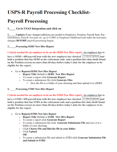 standard payroll processing checklist