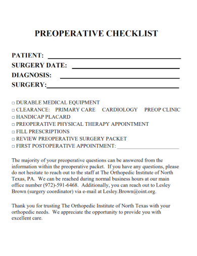 standard preoperative checklist