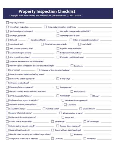 standard property inspection checklist
