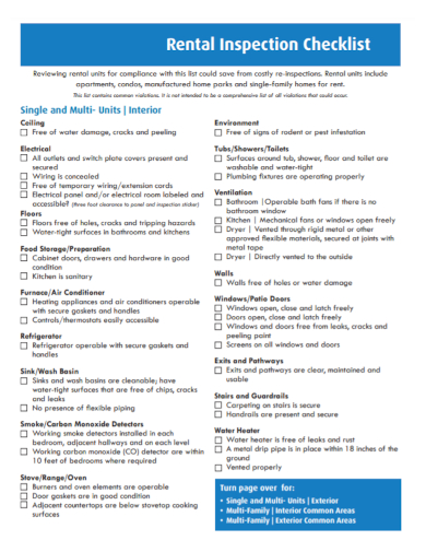 standard rental inspection checklist