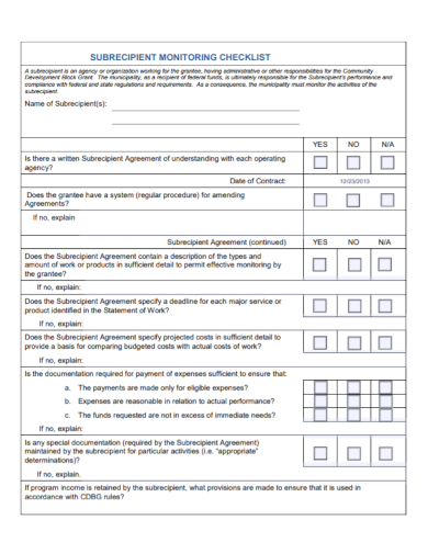 standard subrecipient monitoring checklist
