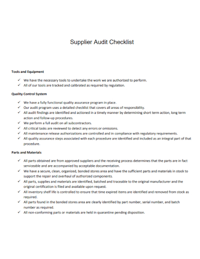 standard supplier audit checklist