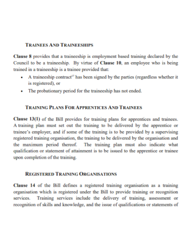 standard traineeship training plan