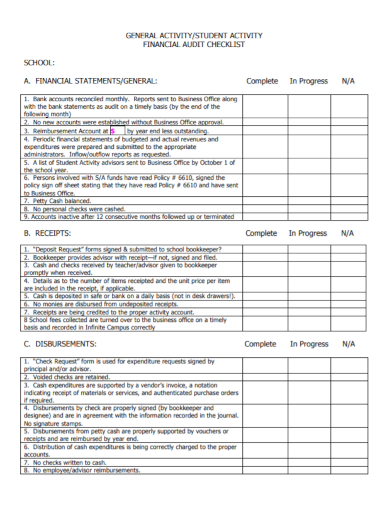 student activity financial audit checklist