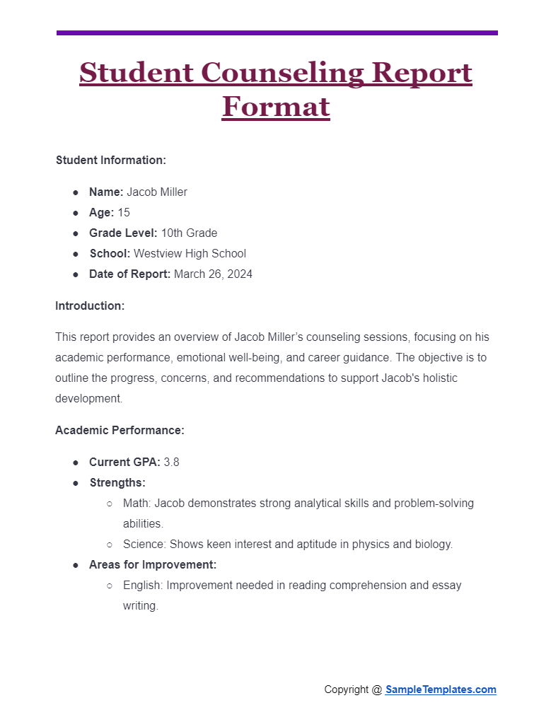 student counseling report format