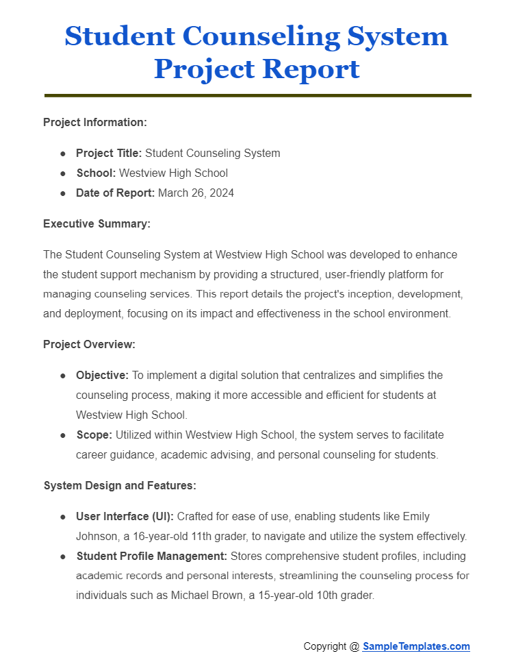 student counseling system project report