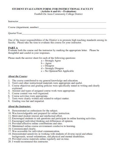 student evaluation form