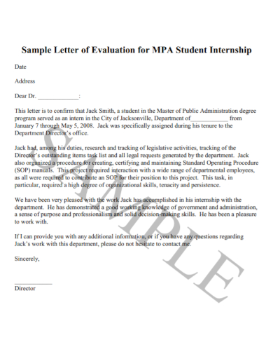 student internship evaluation letter
