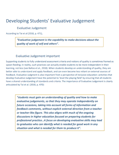 student judgement evaluation