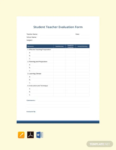 student teacher evaluation form template