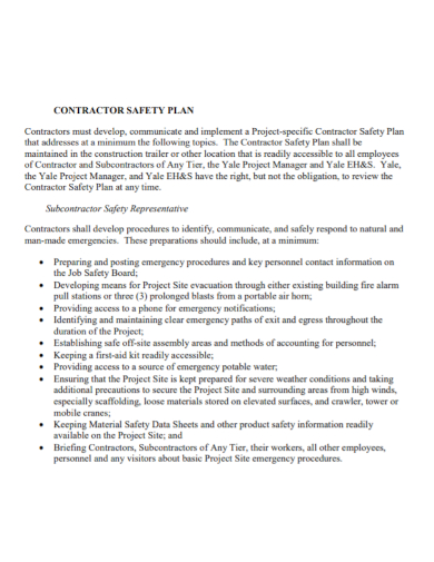 subcontractor safety representative plan