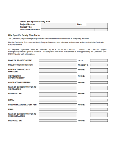 subcontractor site specific safety plan form