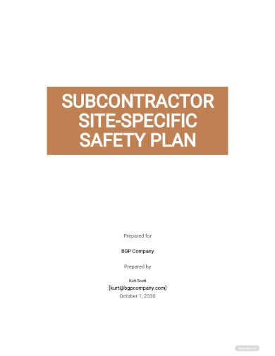 subcontractor site specific safety plan template