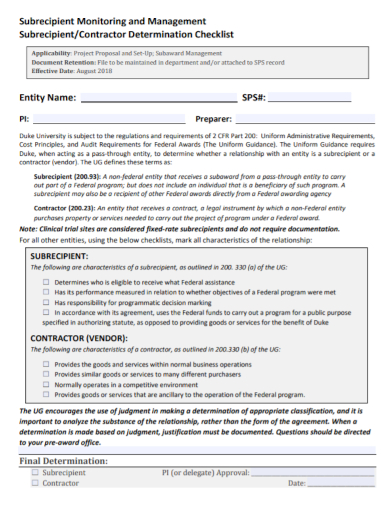 subrecipient management monitoring checklist