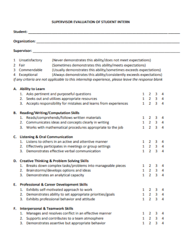 supervisor student internship evaluation