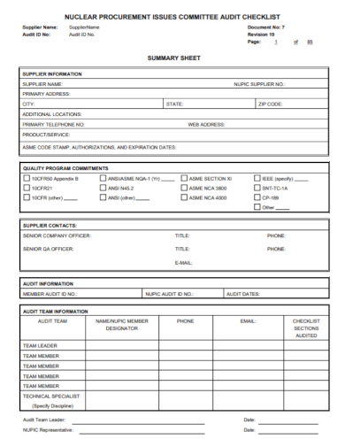 supplier committee audit checklist